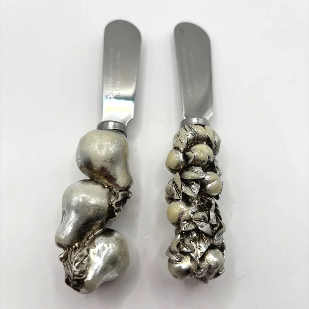 Boston Warehouse Silver Fruit Cheese Spreaders Set of 2 Stainless Steel